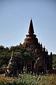 The cluster of red brick temples, named Khay-min-gha on the map on the North plain of Bagan. Myanmar. 